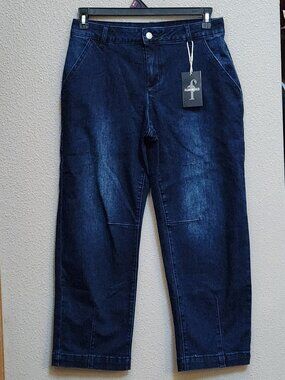 FLAMINGALS Mid Rise Barrel Leg Crop Stitch Detail Jeans - Medium - NEW